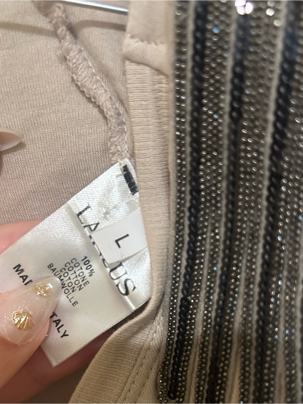 LANEUS Women's Embellished V-Neck NWT in Light Gray Made in Italy 100% Cotton L - Picture 6 of 8